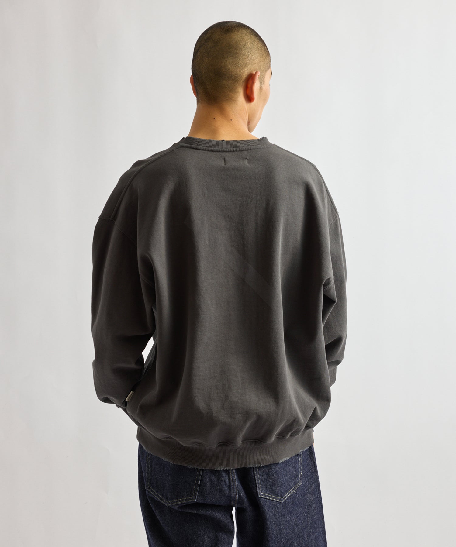 Saturdays NYC Bowery Garment Dyed Slash Sweatshirt in Charcoal