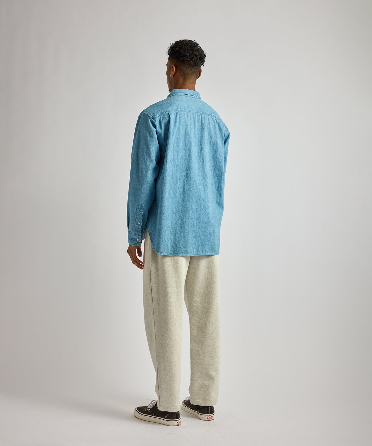 Saturdays NYC Hanley Long Sleeve Open Collar Shirt in Light Blue