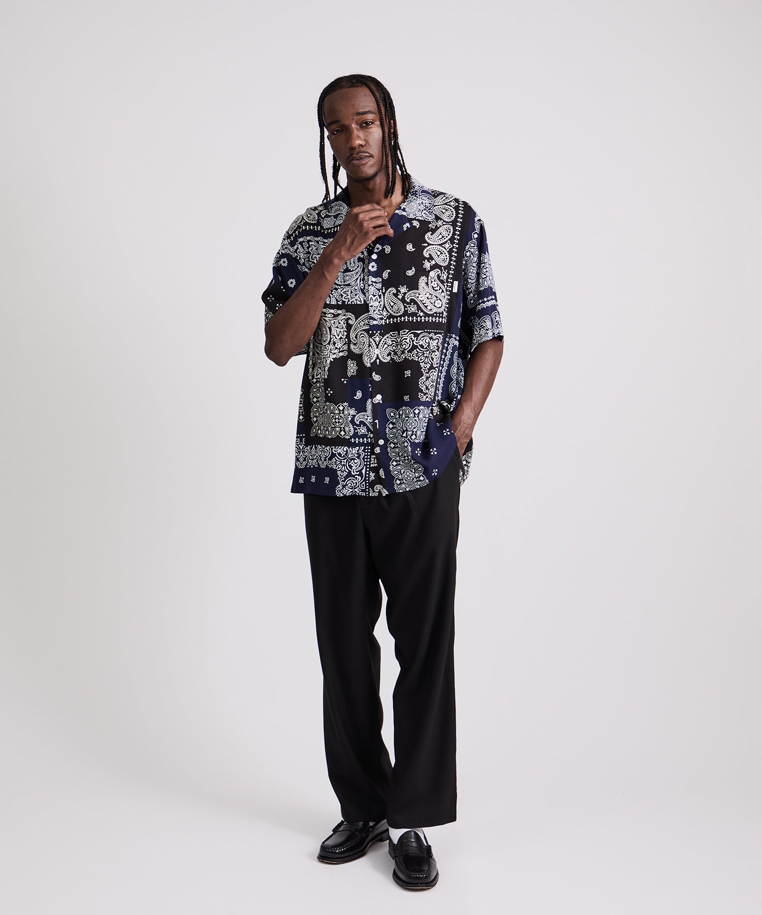 Saturdays NYC MIYAGIHIDETAKA x Saturdays Bandana Short Sleeve Shirt in Navy