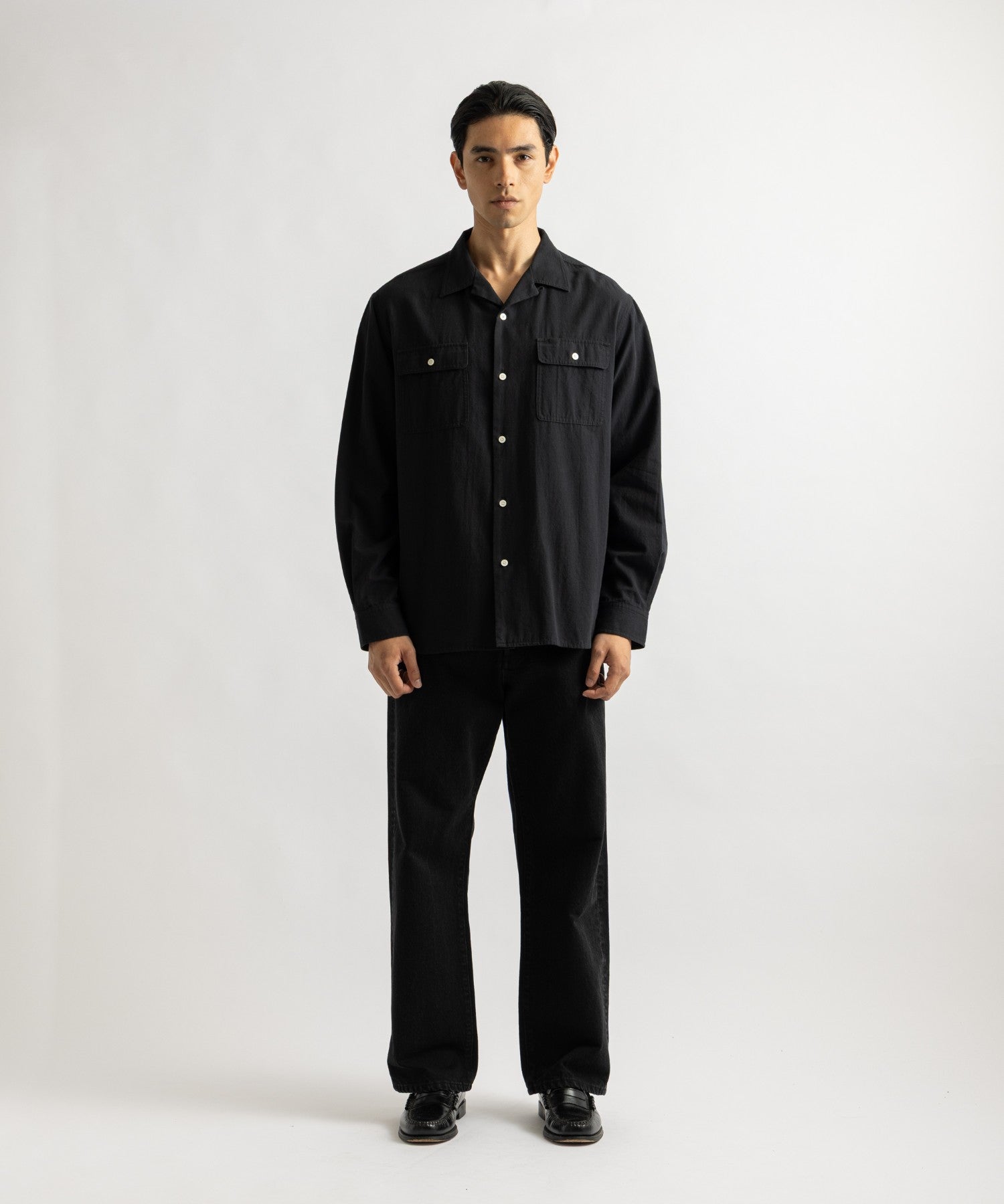 Saturdays NYC Hanley Chambray Melange Shirt in Black