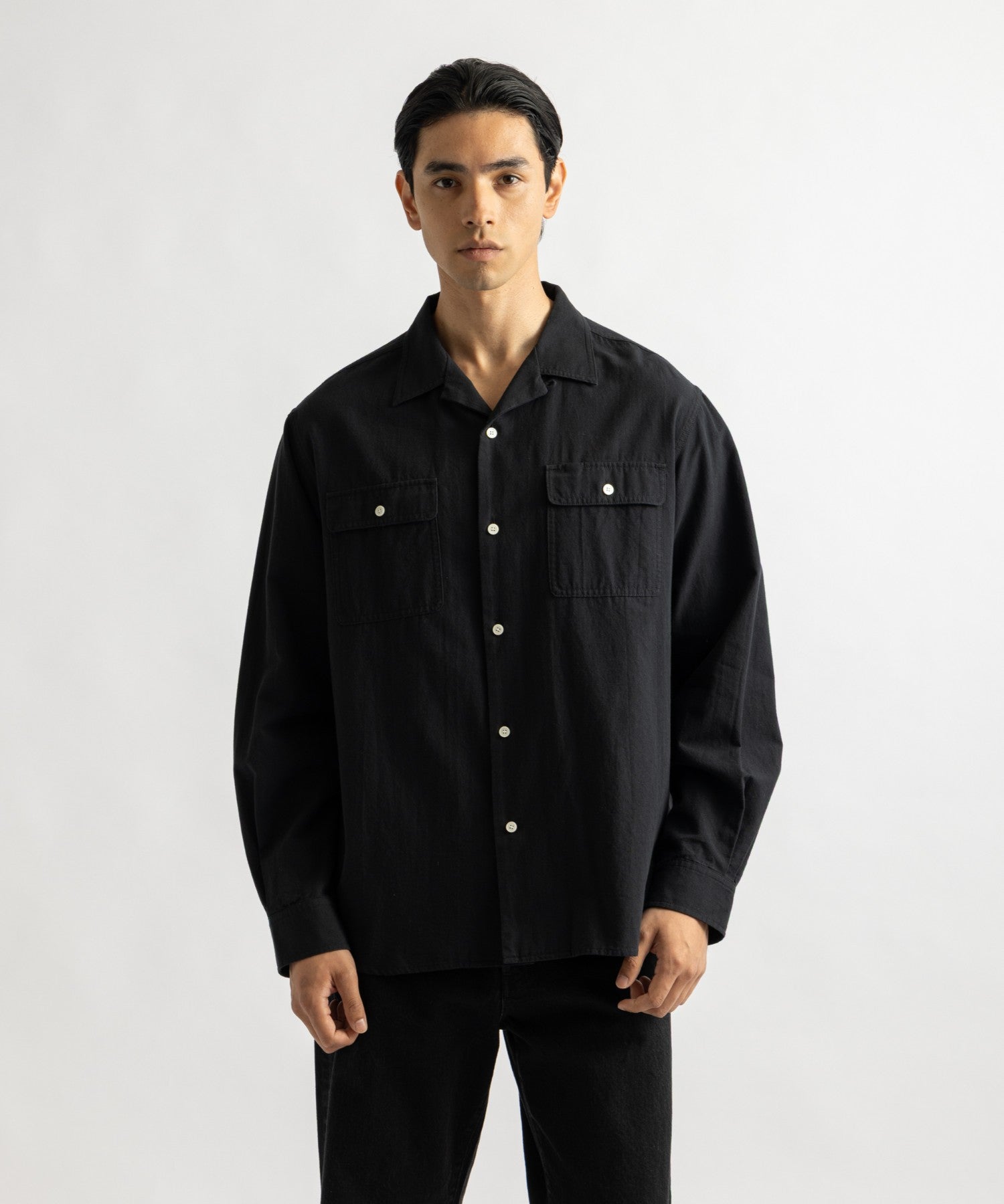 Saturdays NYC Hanley Chambray Melange Shirt in Black
