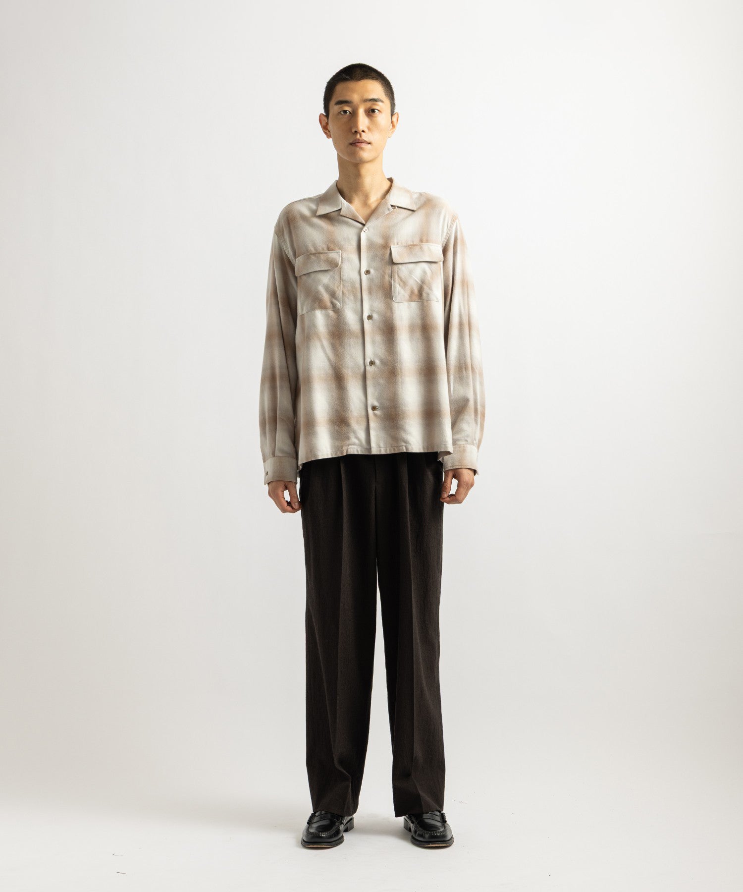 Saturdays NYC Marco Ombre Check Shirt in Ivory