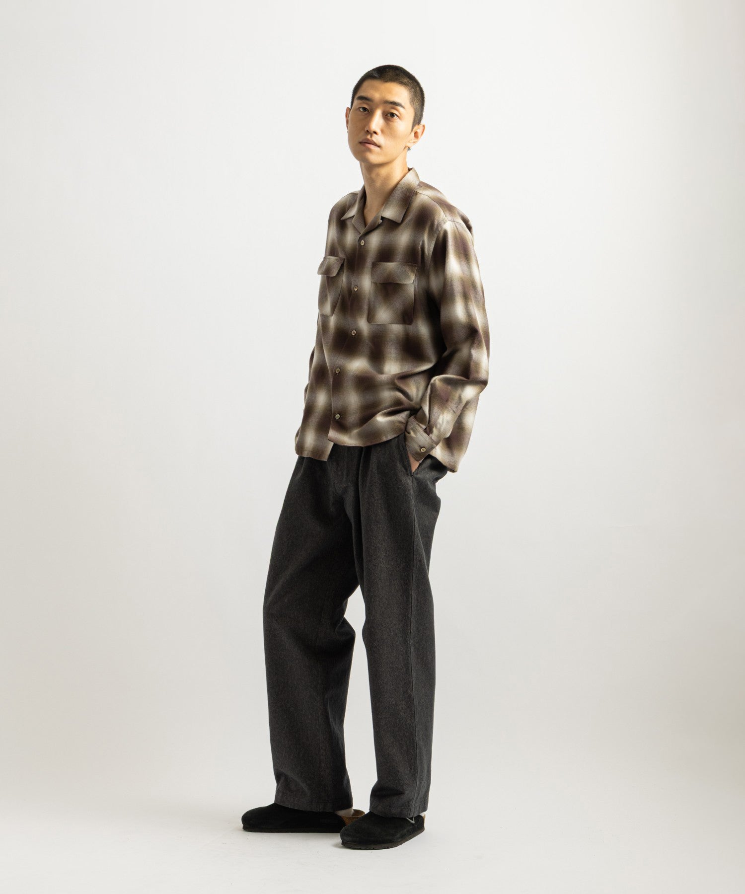 Saturdays NYC Marco Ombre Check Shirt in Olive Green