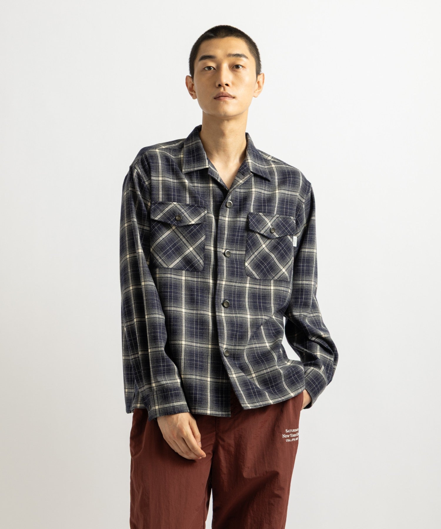 Saturdays NYC Marco Ombre Check CPO Shirt in Navy