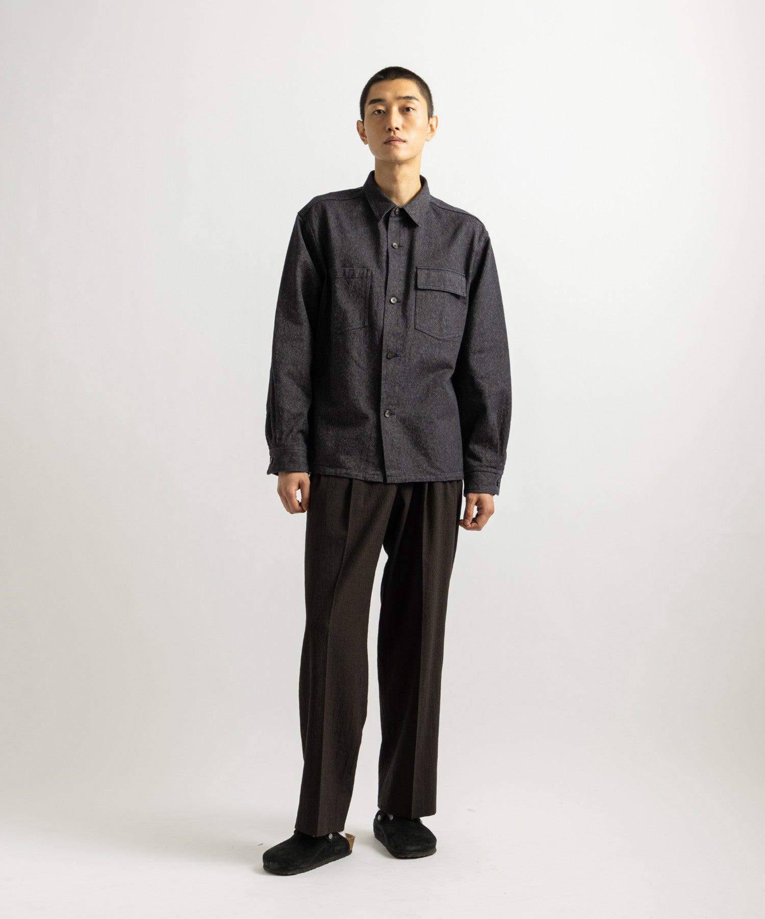 Saturdays NYC Magnus Melange Work Shirt in Navy