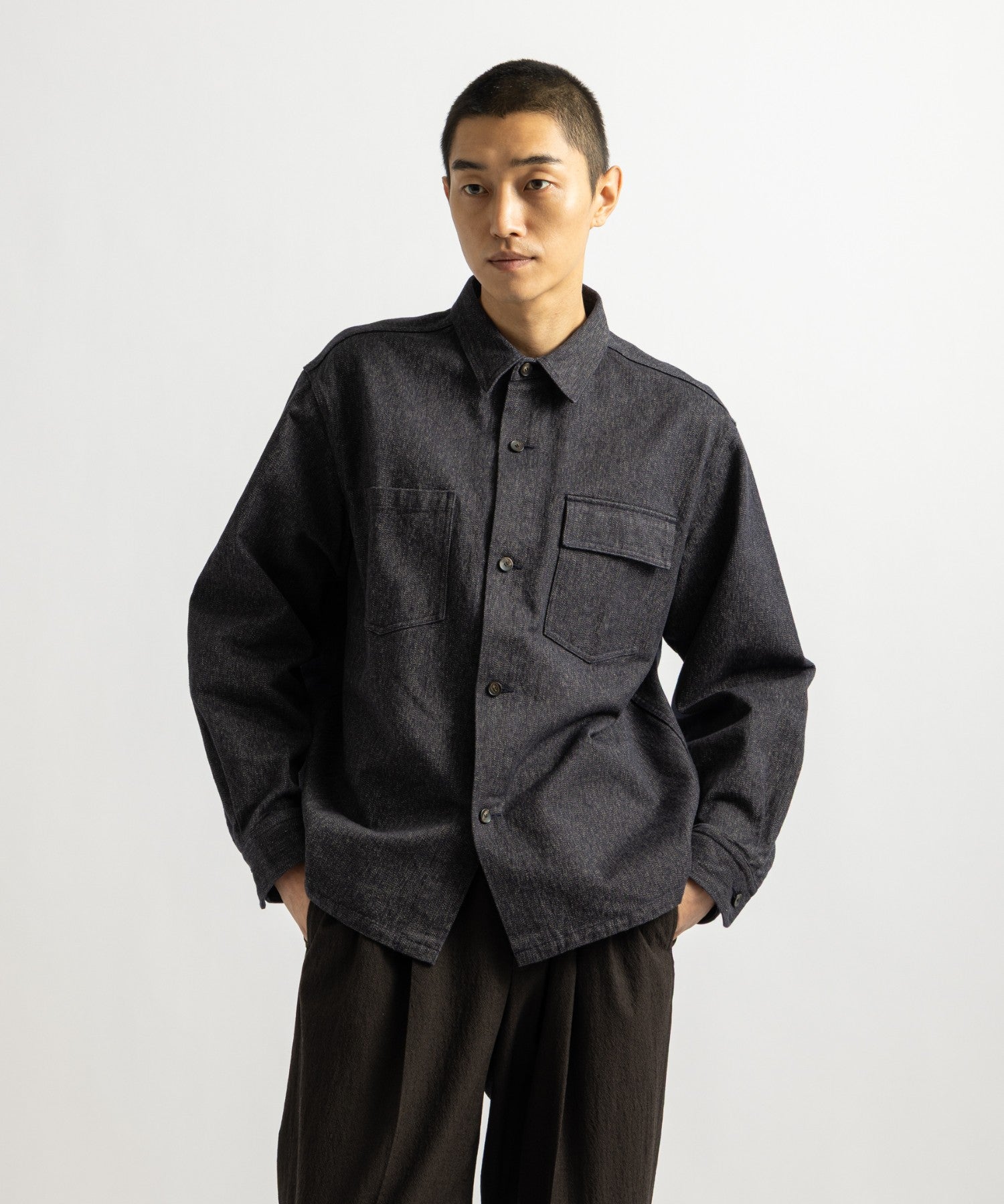 Saturdays NYC Magnus Melange Work Shirt in Navy
