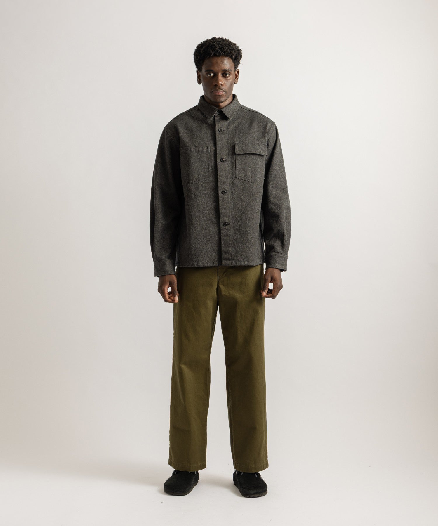 Saturdays NYC Magnus Melange Work Shirt in Charcoal