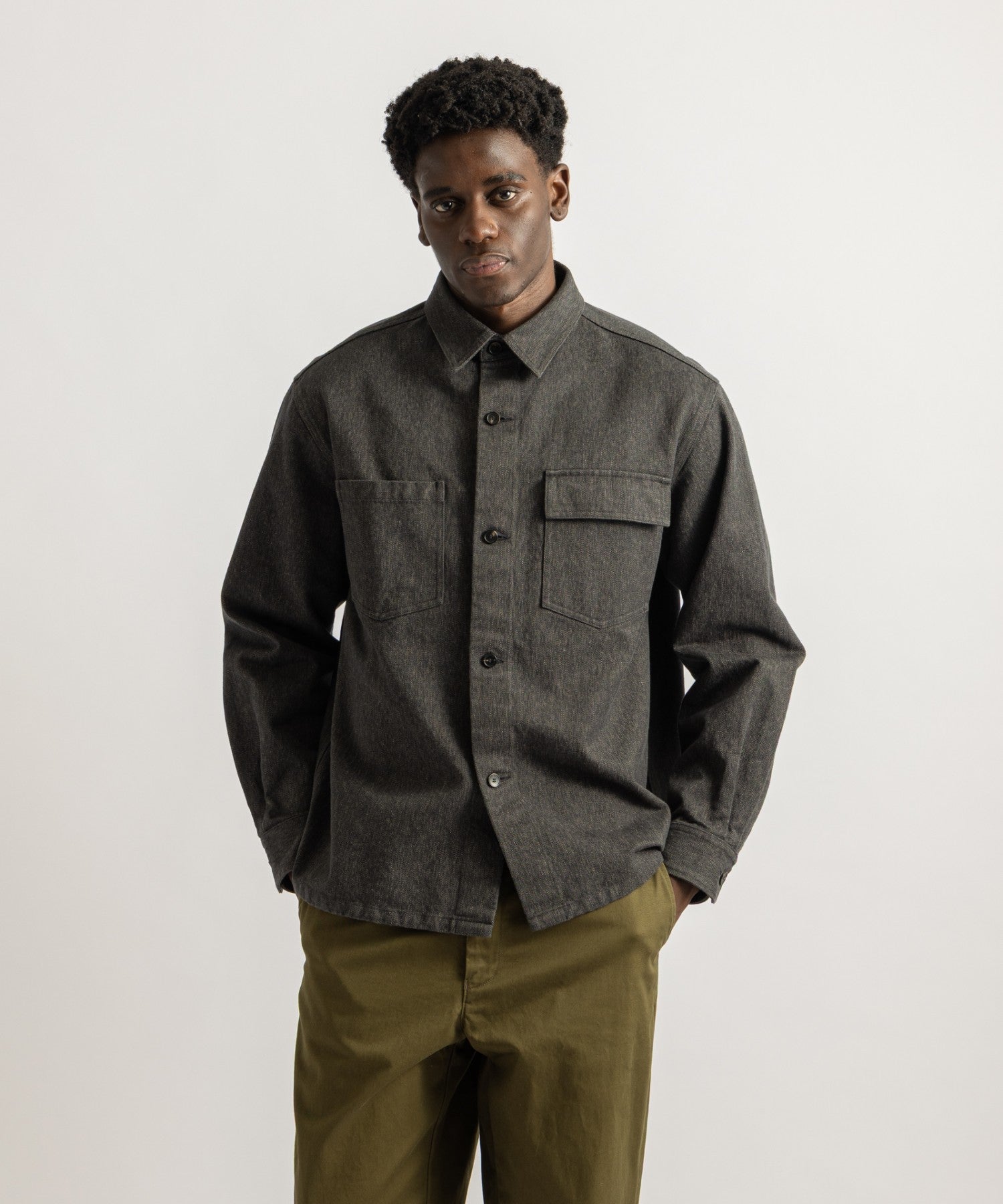 Saturdays NYC Magnus Melange Work Shirt in Charcoal