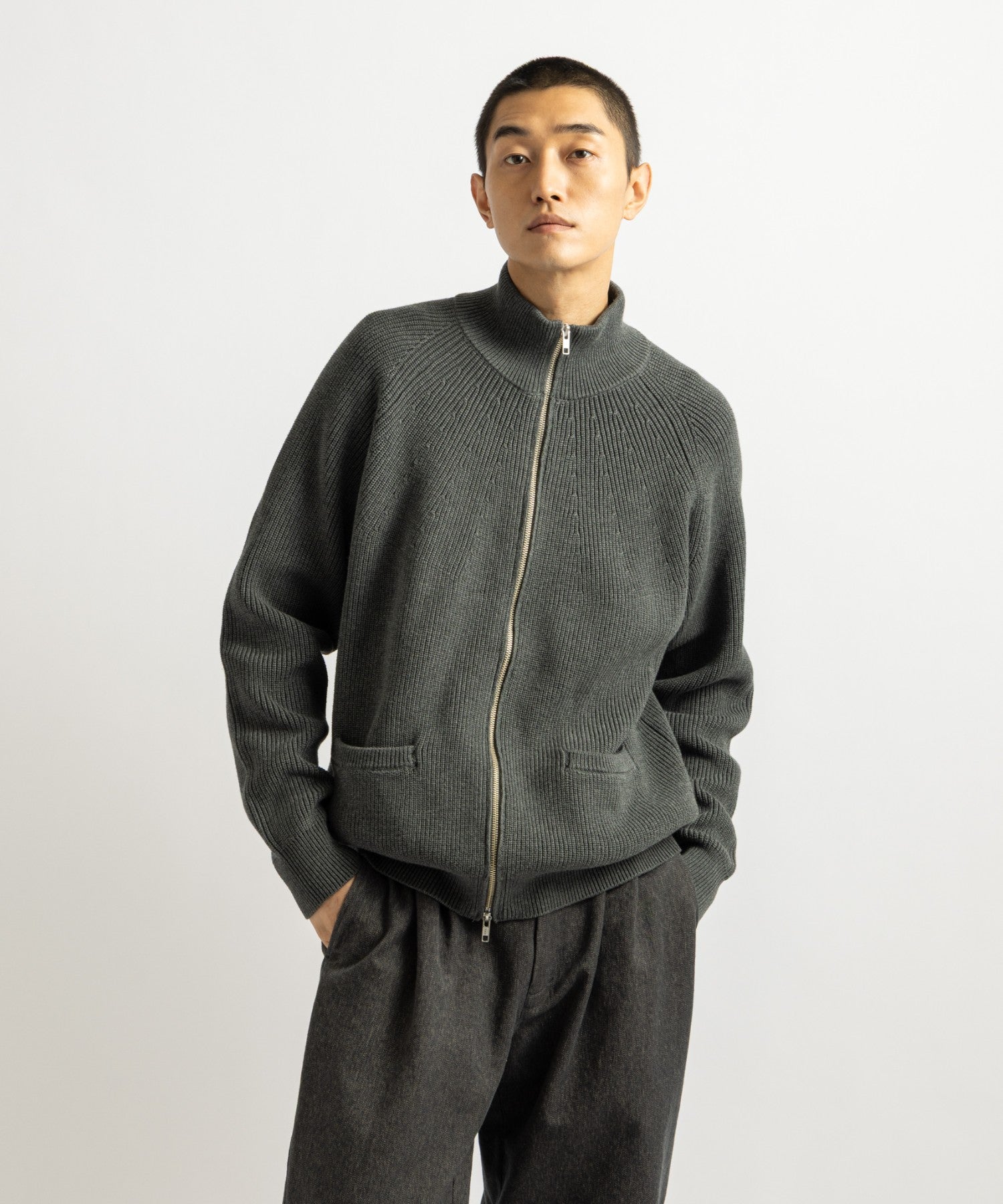 Saturdays NYC Henderson Zip Thru Knit in Gray