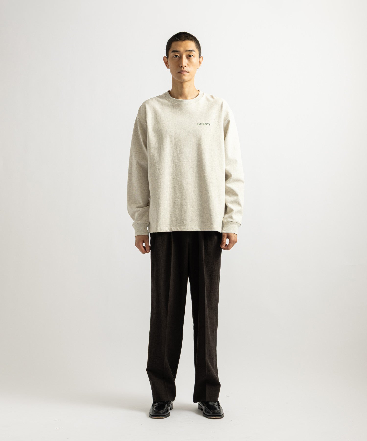 Saturdays NYC Max Weight Vintage Sport Long Sleeve Tee in Light Gray