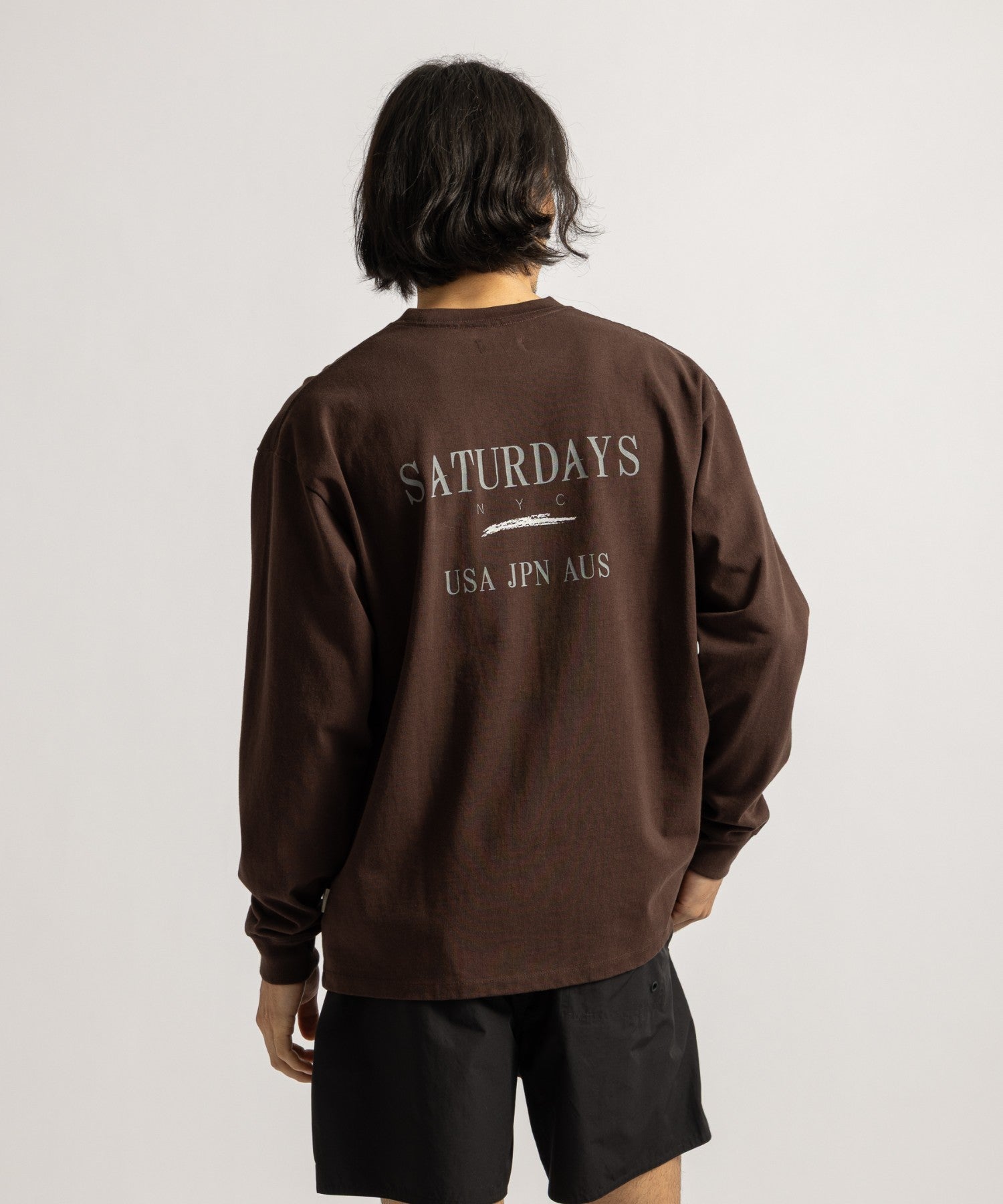 Saturdays NYC Max Weight Vintage Sport Long Sleeve Tee in Dark Brown
