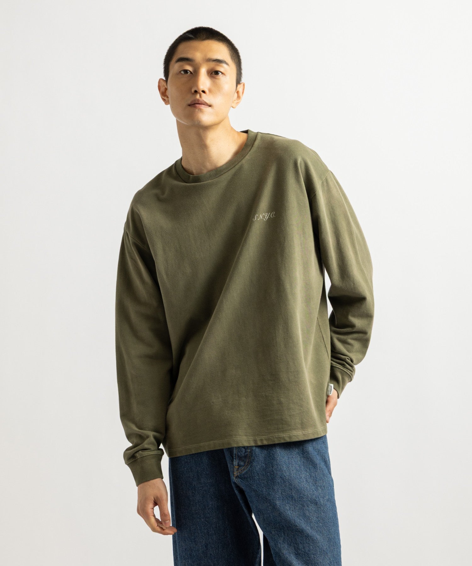 Saturdays NYC S.NYC Terry Long Sleeve Sweatshirt in Olive Green