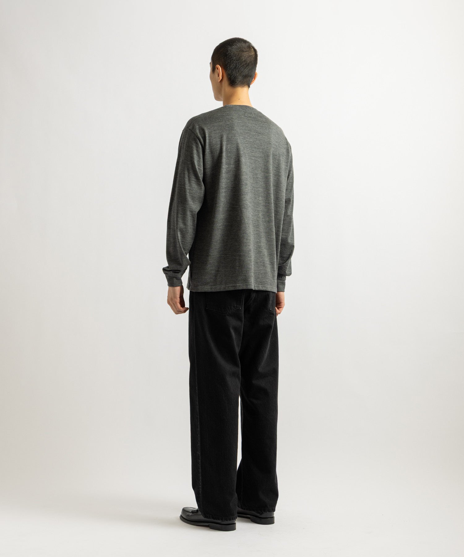 Saturdays NYC Lightweight Wool Long Sleeve Tee in Charcoal