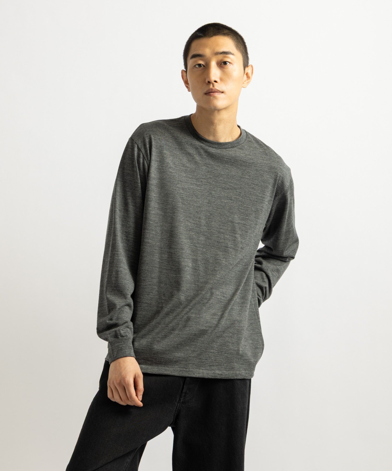 Saturdays NYC Lightweight Wool Long Sleeve Tee in Charcoal