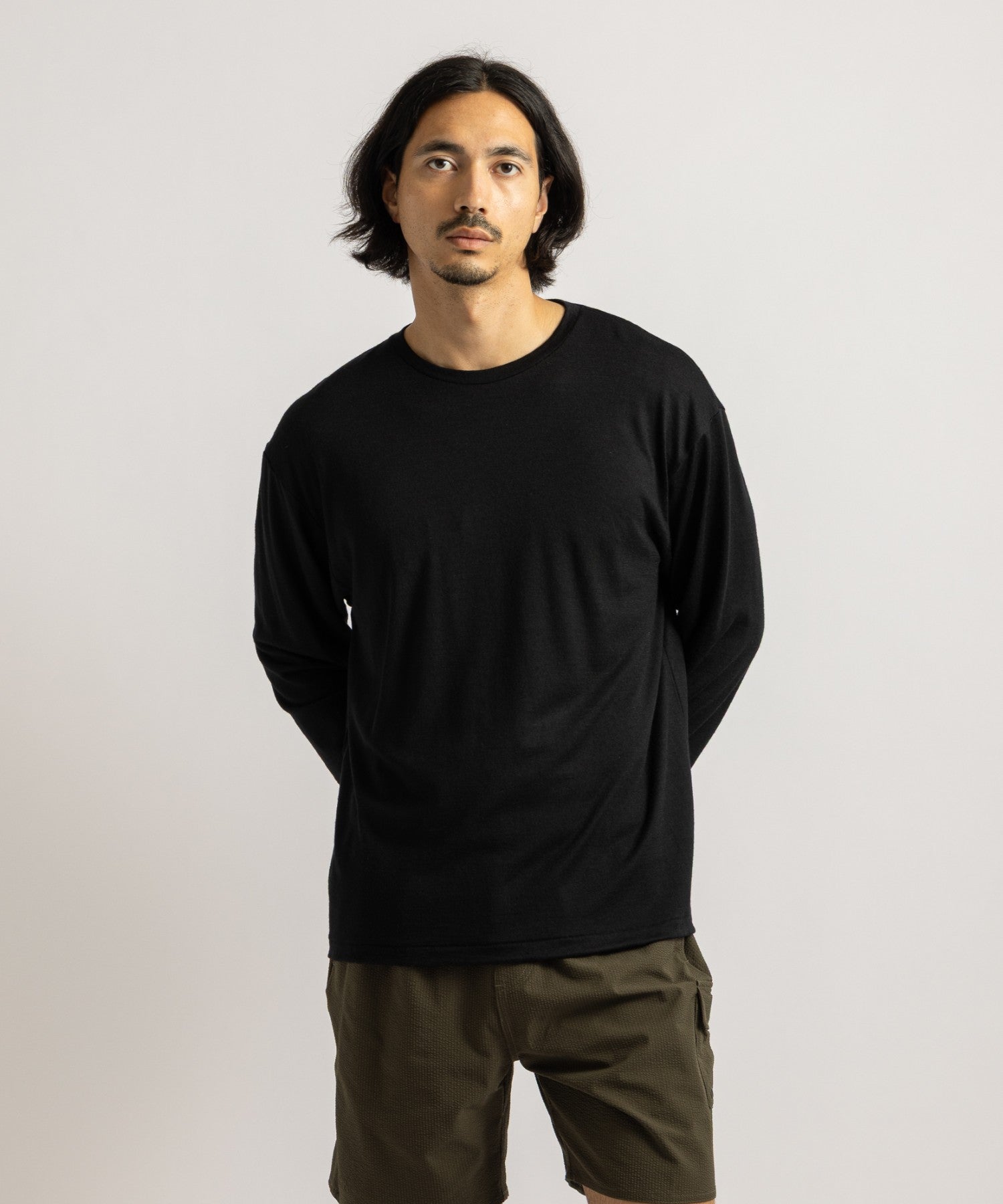 Saturdays NYC Lightweight Wool Long Sleeve Tee in Black