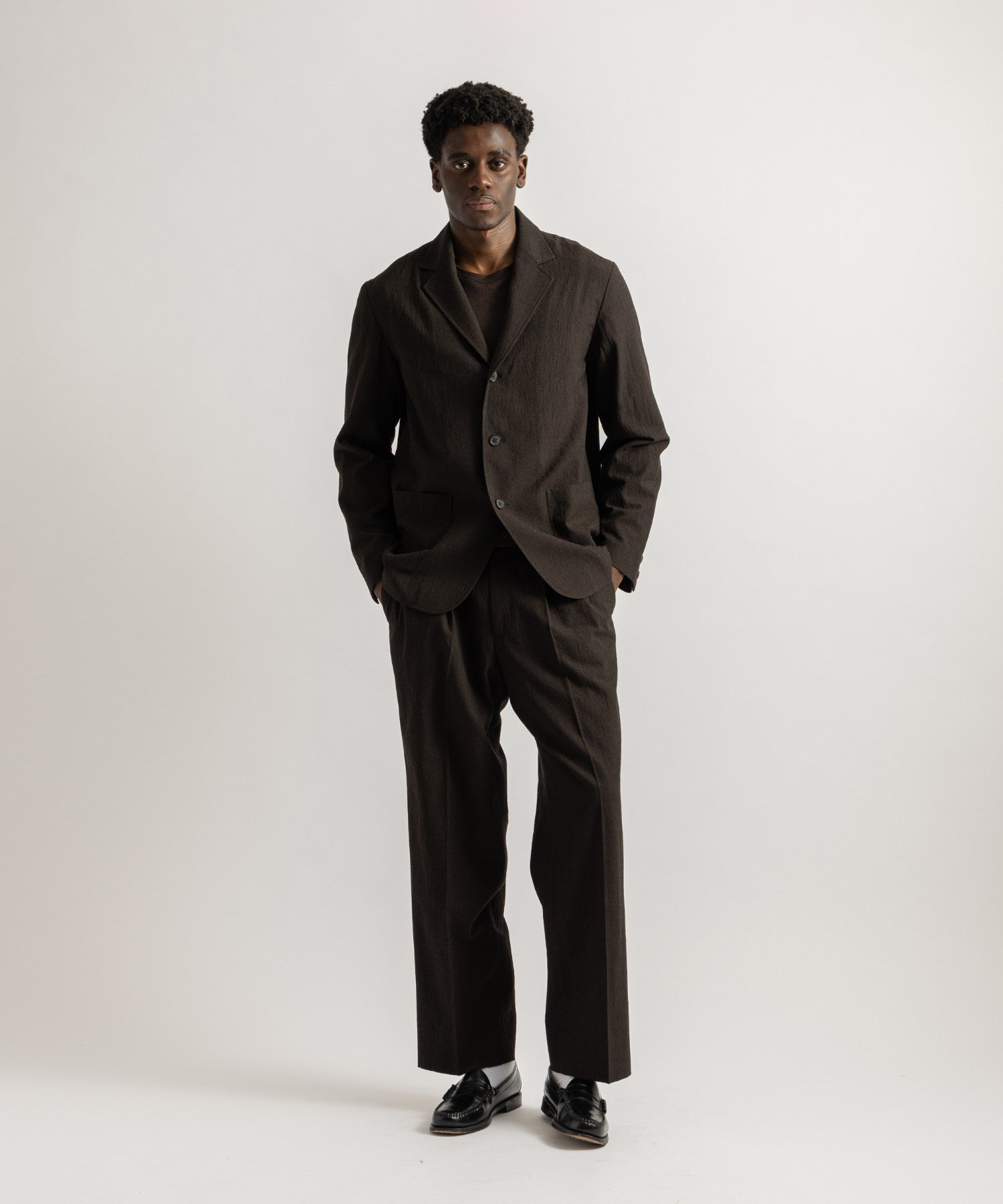 Saturdays NYC George Wool Two Tuck Pant in Dark Brown