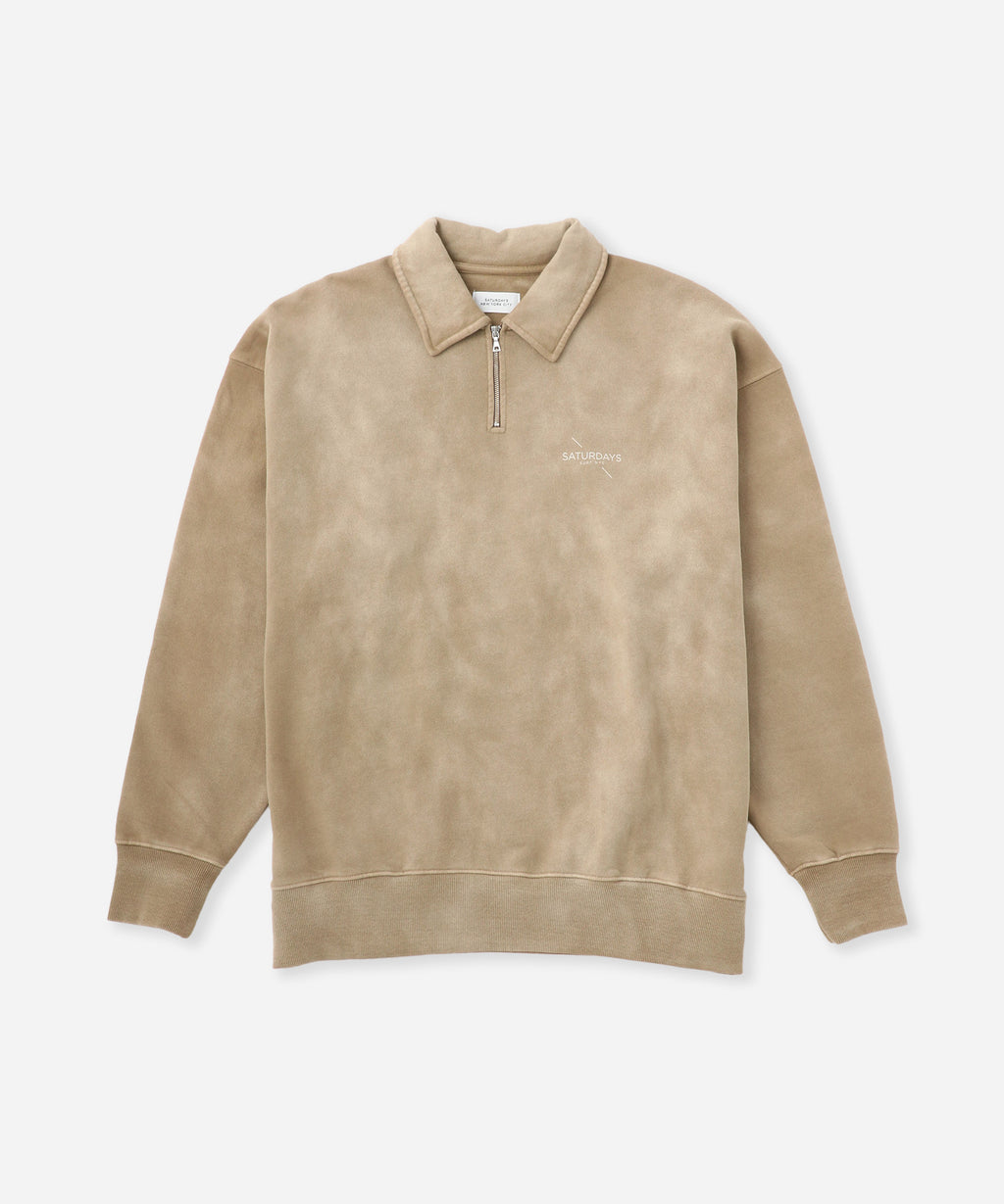 Saturdays NYC Mott Relaxed Quarter Zip Surf Sweatshirt in Beige