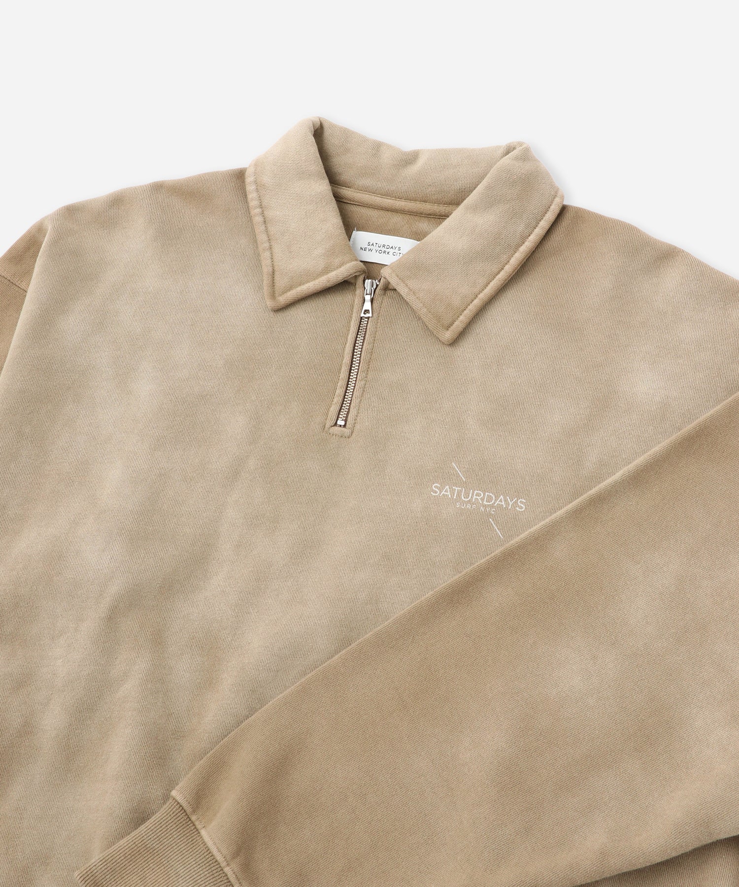 Saturdays NYC Mott Relaxed Quarter Zip Surf Sweatshirt in Beige