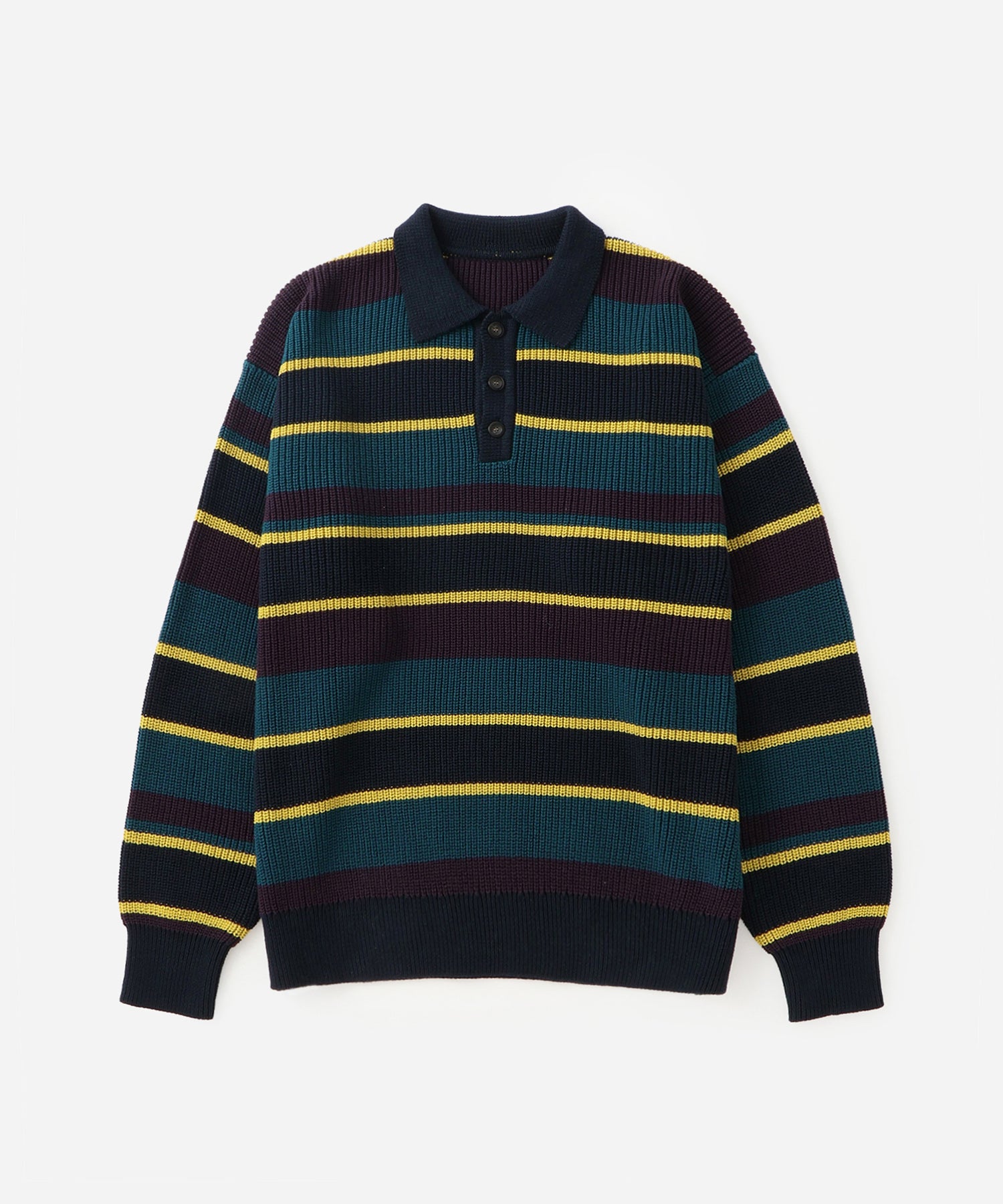 【ネイビー（40）】Beauchamp Multi Stripe Polo Sweater saturdays new york city Beauchamp Multi Stripe Polo Sweater Navy