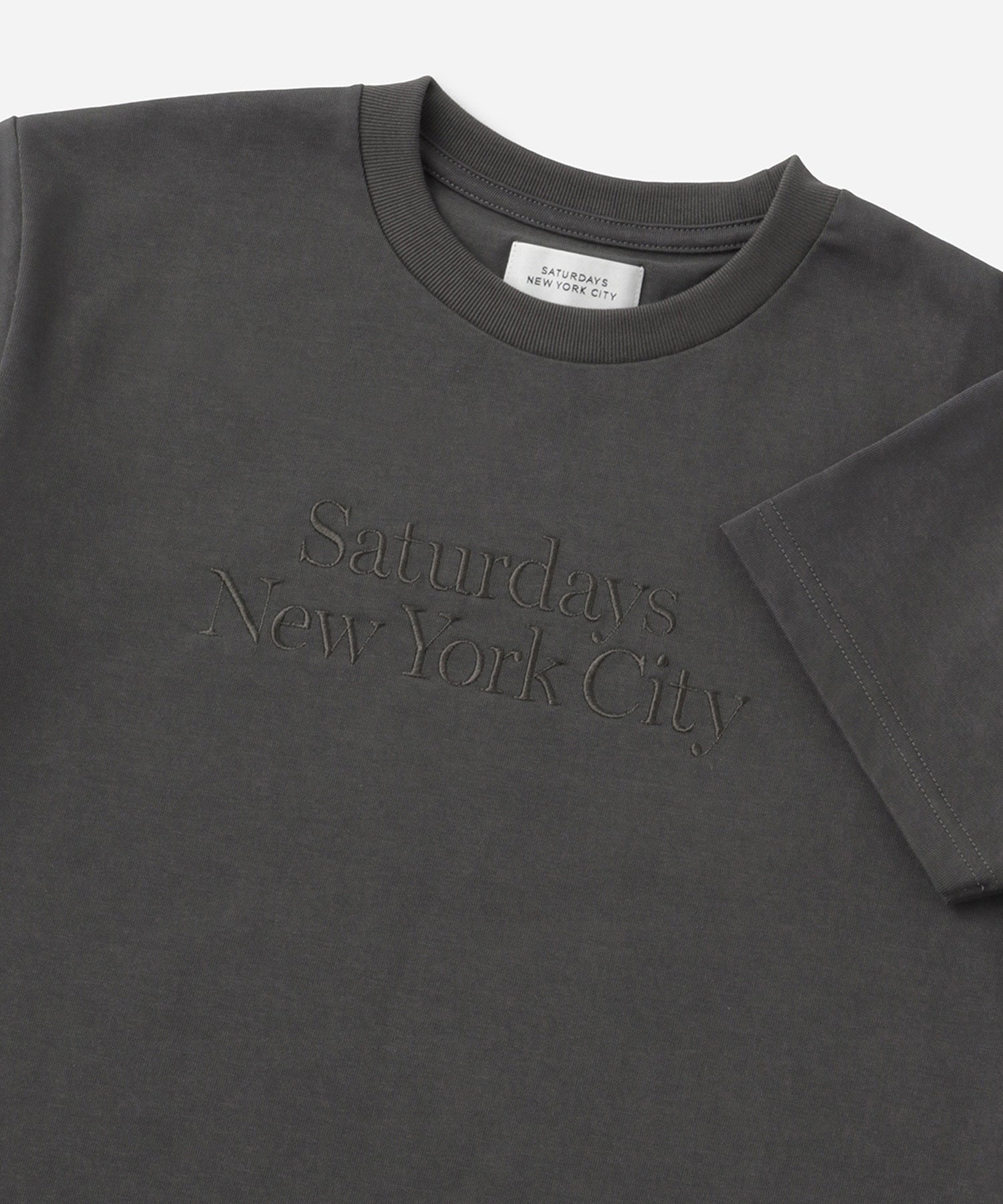 Saturdays NYC Miller Embroidered Short Sleeve Tee in Charcoal